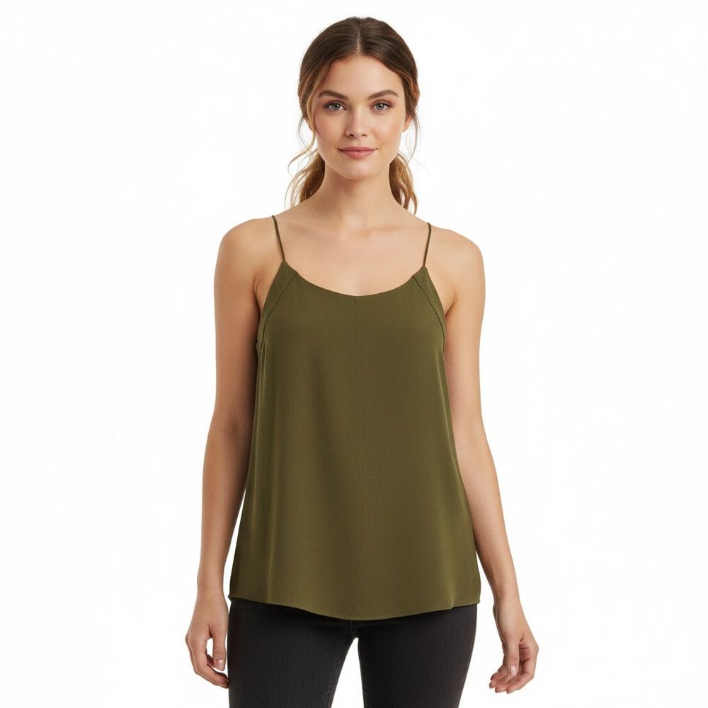 Balenciaga Paris Olive Green Camisole Top Blouse Silk Spaghetti Strap EU 40 US M